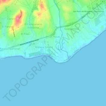 Carte topographique Atalaya Park, altitude, relief