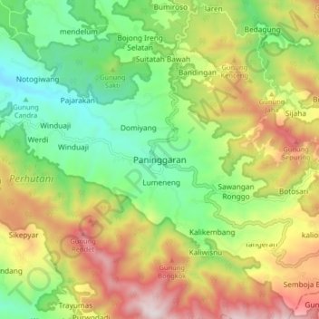 Carte topographique Paninggaran, altitude, relief