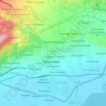 Carte topographique Kupang Tengah, altitude, relief