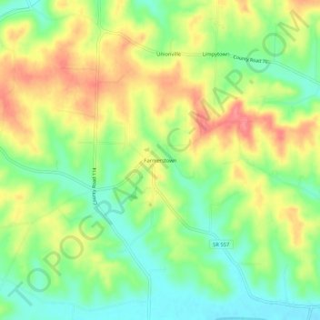 Carte topographique Farmerstown, altitude, relief