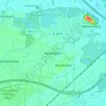 Carte topographique Rettenbach, altitude, relief
