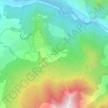 Carte topographique Le Prayet, altitude, relief