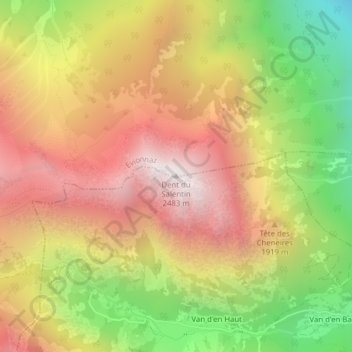 Carte topographique Dent du Salentin, altitude, relief