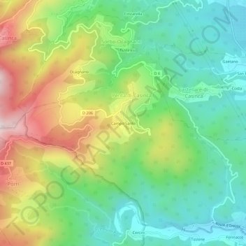 Carte topographique Campo Santo, altitude, relief