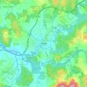 Carte topographique Carballo, altitude, relief