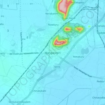 Carte topographique Mangalagiri, altitude, relief