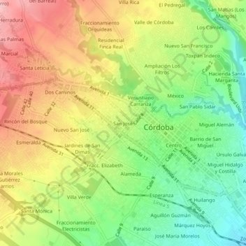 Carte topographique San José, altitude, relief