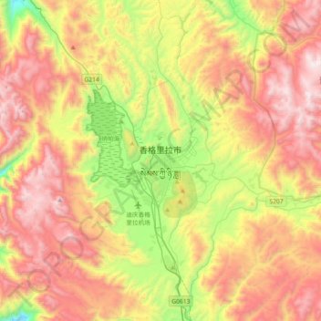 Carte topographique Shangri-La, altitude, relief