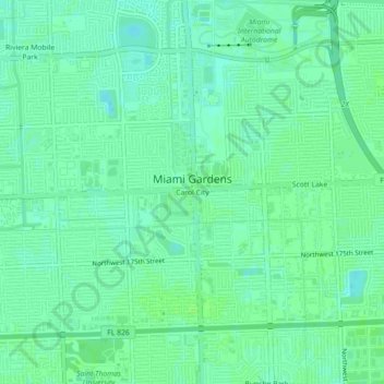 Carte topographique Carol City, altitude, relief