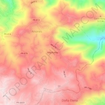 Carte topographique Villa Pollita, altitude, relief