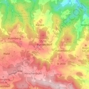 Carte topographique Buchendorf, altitude, relief