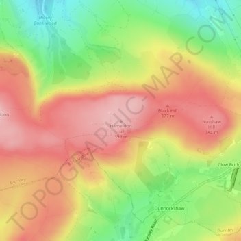Carte topographique Hameldon Hill, altitude, relief