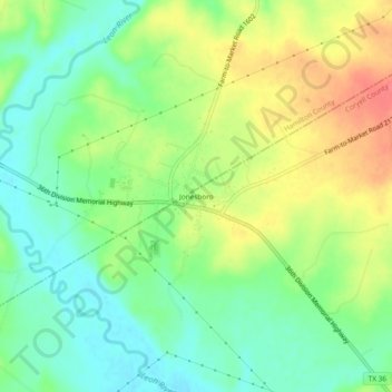 Carte topographique Jonesboro, altitude, relief