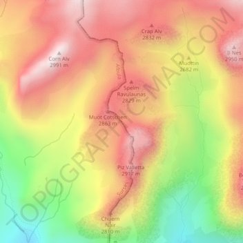 Carte topographique Fuorcla Cotschna, altitude, relief
