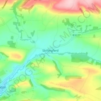 Carte topographique Shillingford, altitude, relief