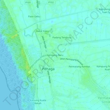 Carte topographique Kampung Baru, altitude, relief