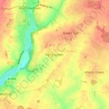 Carte topographique Perry Green, altitude, relief