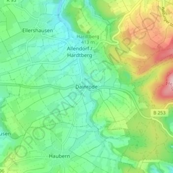 Carte topographique Dainrode, altitude, relief