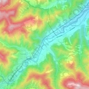 Carte topographique Popolano, altitude, relief