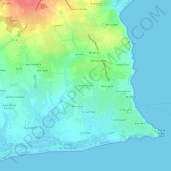 Carte topographique Menez Bruck, altitude, relief