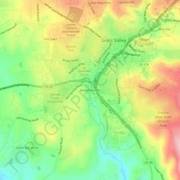 Carte topographique Boston Ravine, altitude, relief