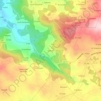 Carte topographique Tasende, altitude, relief