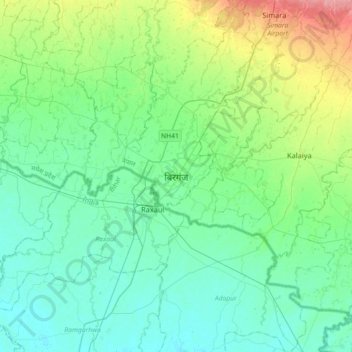 Carte topographique Birgunj, altitude, relief