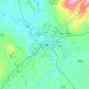 Carte topographique Omagh, altitude, relief