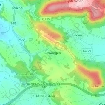 Carte topographique Schwingen, altitude, relief