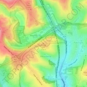 Carte topographique Coney Hill, altitude, relief