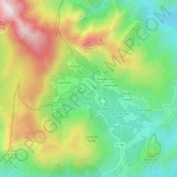 Carte topographique Pianiccia, altitude, relief