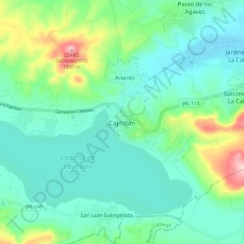 Carte topographique Cajititlán, altitude, relief