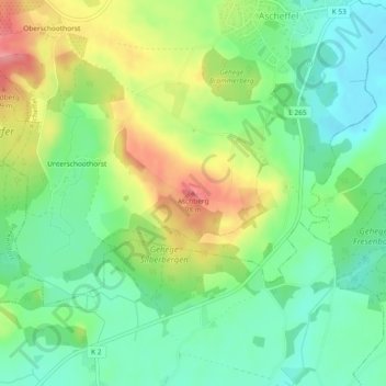 Carte topographique Aschberg, altitude, relief