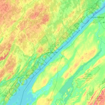 Carte topographique Brockville, altitude, relief