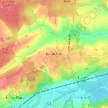 Carte topographique Broad Oak, altitude, relief
