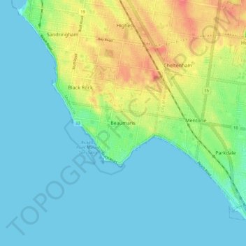 Carte topographique Beaumaris, altitude, relief