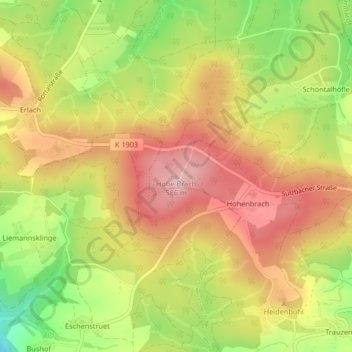 Carte topographique Hohe Brach, altitude, relief