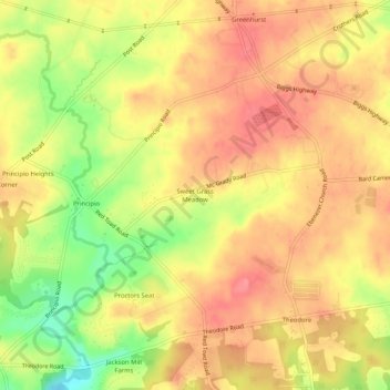 Carte topographique Sweet Grass Meadow, altitude, relief