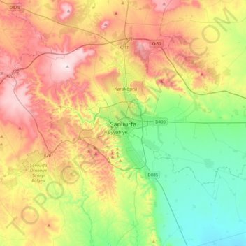 Carte topographique Şanlıurfa, altitude, relief