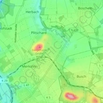 Carte topographique Streiffeld, altitude, relief