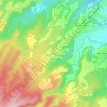 Carte topographique Cabout, altitude, relief