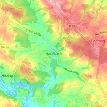 Carte topographique Haselbach, altitude, relief