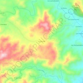 Carte topographique Los Dioses, altitude, relief