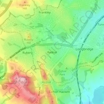 Carte topographique Rednal, altitude, relief