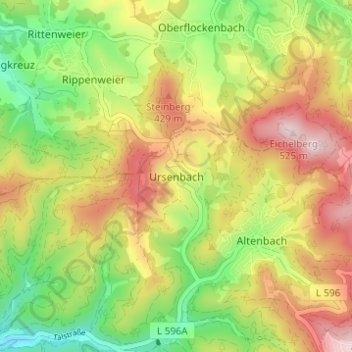 Carte topographique Ursenbach, altitude, relief