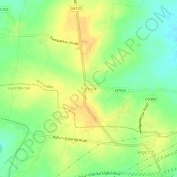 Carte topographique Pannur, altitude, relief