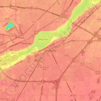 Carte topographique Perrysburg, altitude, relief