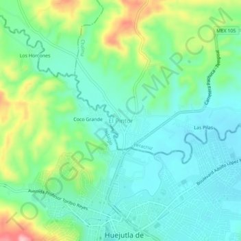 Carte topographique El Pintor, altitude, relief