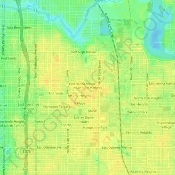 Carte topographique Altamonte Heights, altitude, relief
