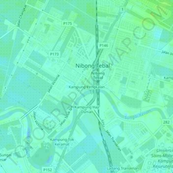 Carte topographique Kampung Pengkalan, altitude, relief